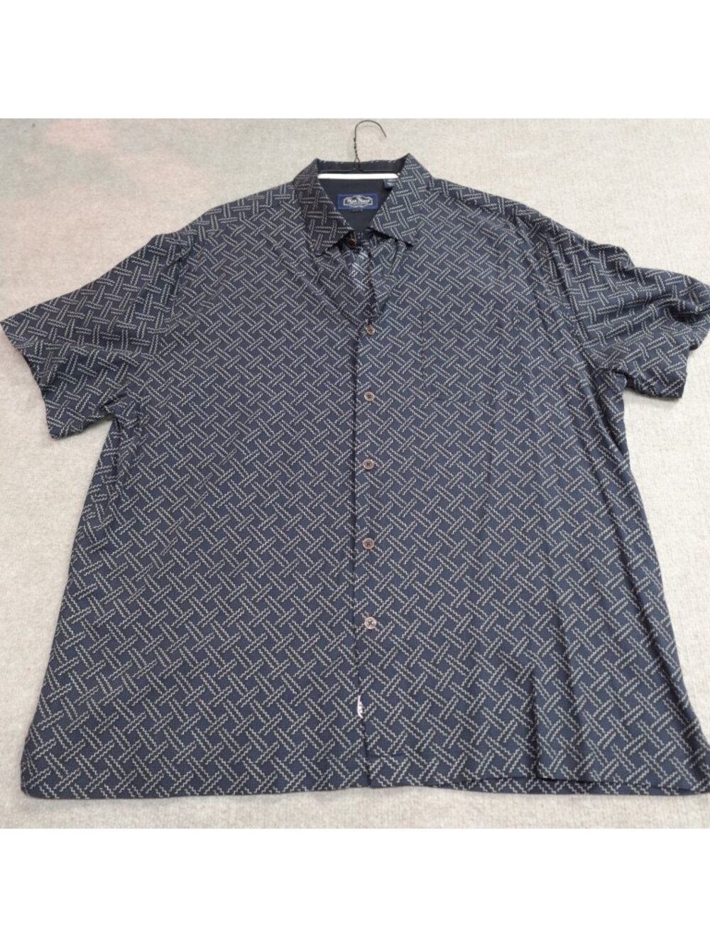 Nat Nast Shirt XL Black Silk Blend Short Sleeve Geometric Pattern